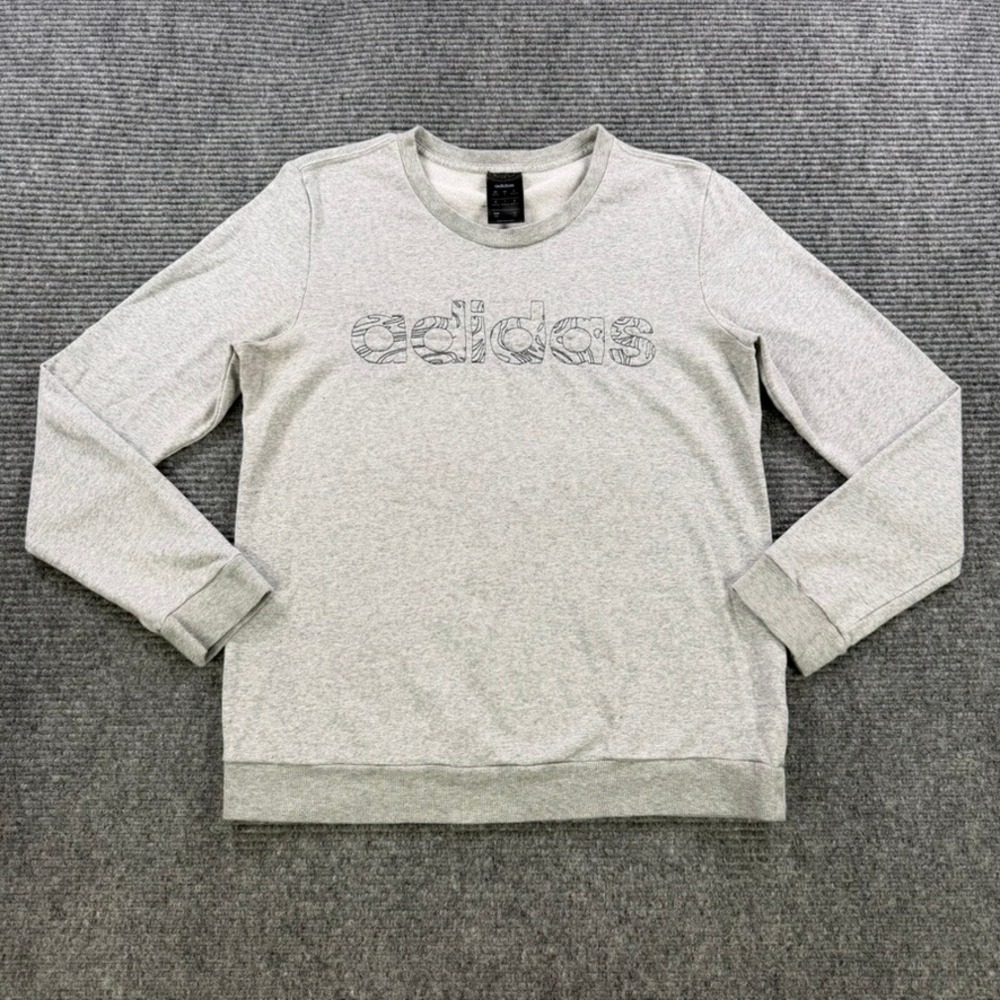 Adidas Gray Graphic Logo Crewneck Sweatshirt‎ Womens Medium French Terry EI5522